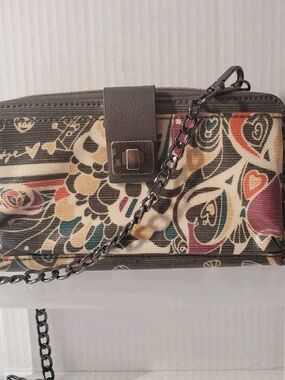 Sakroots Iris Coated Canvas Smartphone Wallet Crossbody Chain Strap Zipper Close